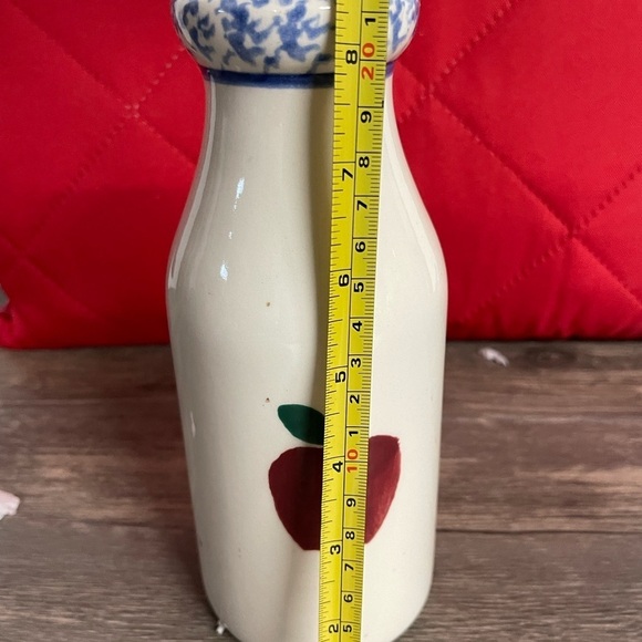Vintage Apple Milk Bottle – Painted Glass with Blue Rim – Country Kitchen Decor - Picture 7 of 7